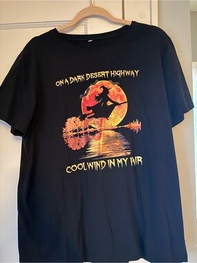 Halloween Black Graphic Tee with Orange Moon Witch Design
